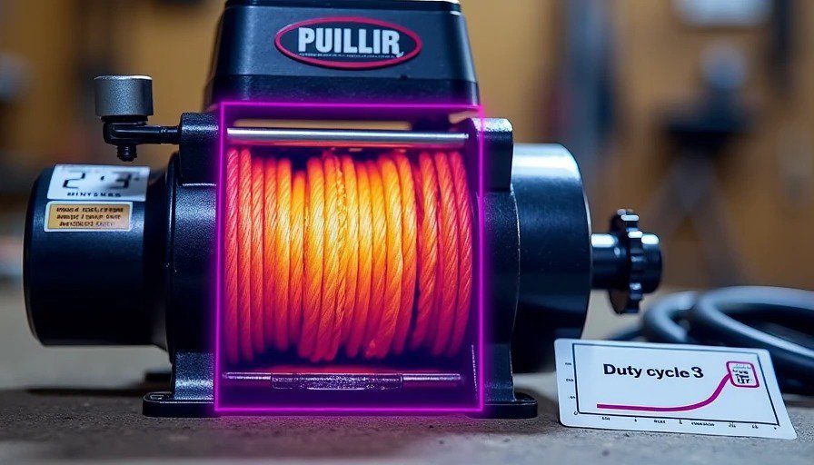 Thermal image of winch motor at 180°F after 3 minutes of full‑load pull – 15 minutes cooldown required